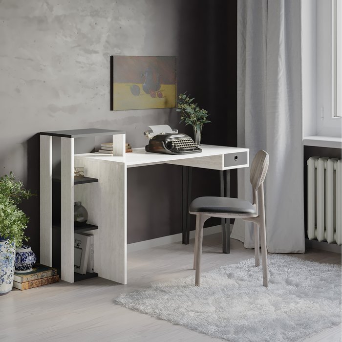 The Range | Decortie Loyd Study Desk With Drawer And Bookshelves - White Decortie Loyd Study Desk With Drawer And Bookshelves - White