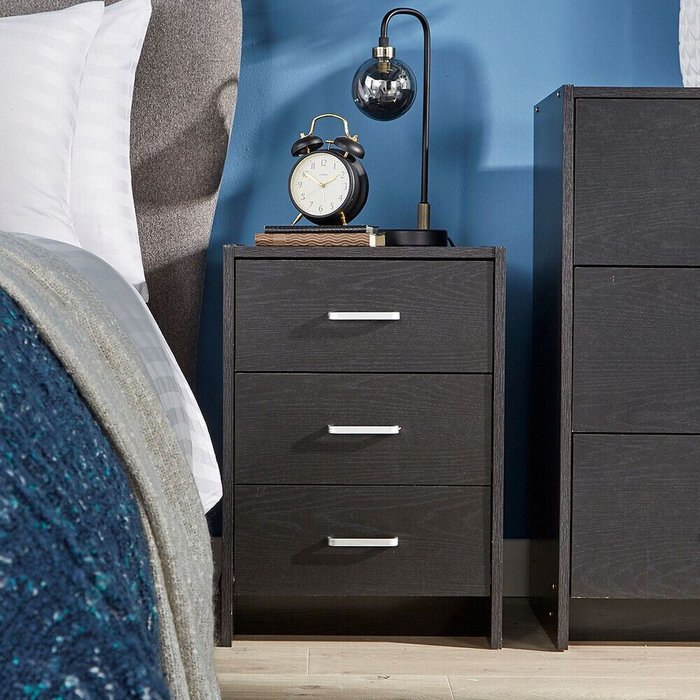 The Range | Home Source Stratford 3 Drawer Bedside Table Bedroom Storage Unit - Black Home Source Stratford 3 Drawer Bedside Table Bedroom Storage Unit - Black