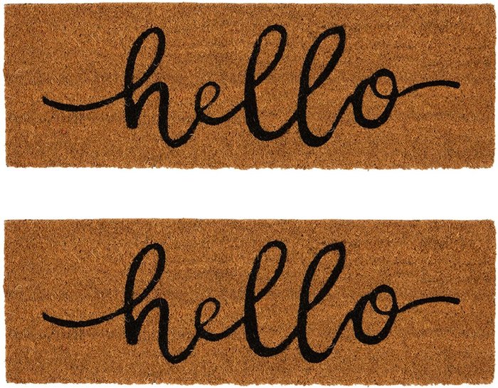 The Range | Nicola Spring Nicola Spring Coir Step Mats - 60 x 20cm - Hello - Pack of 2 - Brown Nicola Spring Nicola Spring Coir Step Mats - 60 x 20cm - Hello - Pack of 2 - Brown