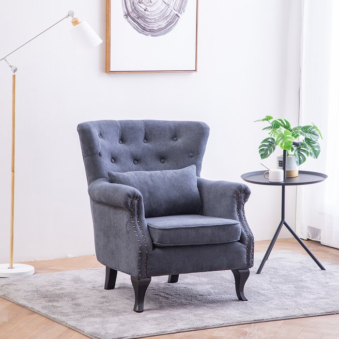 The Range | Livingandhome Wingback Linen Lazy and Lounge Armchair - Dark Grey Livingandhome Wingback Linen Lazy and Lounge Armchair - Dark Grey