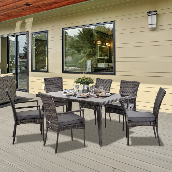 The Range | Outsunny 7 Piece PE Rattan Wicker Garden Dining Set - Grey Outsunny 7 Piece PE Rattan Wicker Garden Dining Set - Grey
