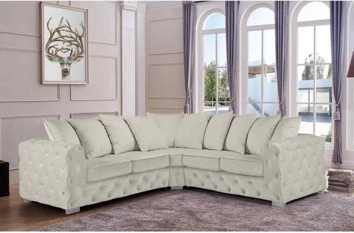The Range | Simply Eleganza Owen Scatterback Corner Sofa in Plush Velour Velvet - White Simply Eleganza Owen Scatterback Corner Sofa in Plush Velour Velvet - White