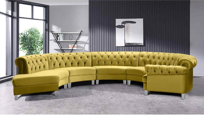 The Range | Simply Eleganza Lynda Chesterfield Large Sofa Velour Fabric with Buttons - Yellow Simply Eleganza Lynda Chesterfield Large Sofa Velour Fabric with Buttons - Yellow