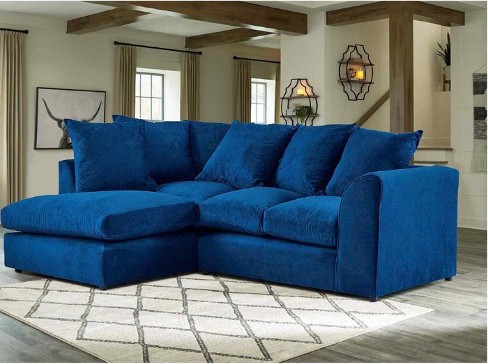 The Range | Simply Eleganza Mirana Modern Plush Velvet Corner LHF Sofa - Blue Simply Eleganza Mirana Modern Plush Velvet Corner LHF Sofa - Blue