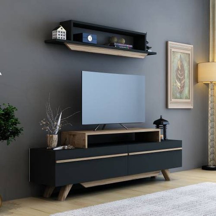 The Range | Destina Home Andrea TV Stand and Media Console - Dark Oak - Anthracite Destina Home Andrea TV Stand and Media Console - Dark Oak - Anthracite
