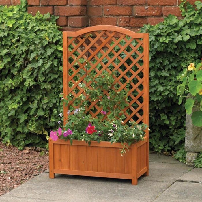 The Range | Samuel Alexander 60cm x 26cm Stained Wooden Decorative Rectangular Garden Planter with 1m Trellis - Yellow Samuel Alexander 60cm x 26cm Stained Wooden Decorative Rectangular Garden Planter with 1m Trellis - Yellow
