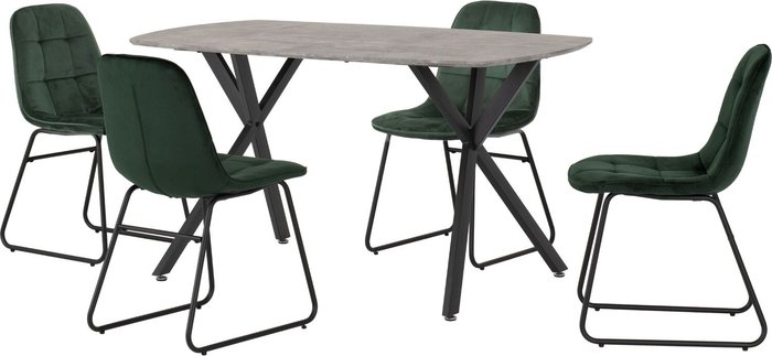 The Range | Seconique Athens Rectangular Dining Set with Lukas Chairs - Concrete table with Emerald Green chairs Seconique Athens Rectangular Dining Set with Lukas Chairs - Concrete table with Emerald Green chairs