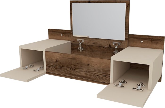The Range | Destina Home Bertus Wall Mounted Makeup Vanity Table with Mirror - Light Walnut - Beige Destina Home Bertus Wall Mounted Makeup Vanity Table with Mirror - Light Walnut - Beige