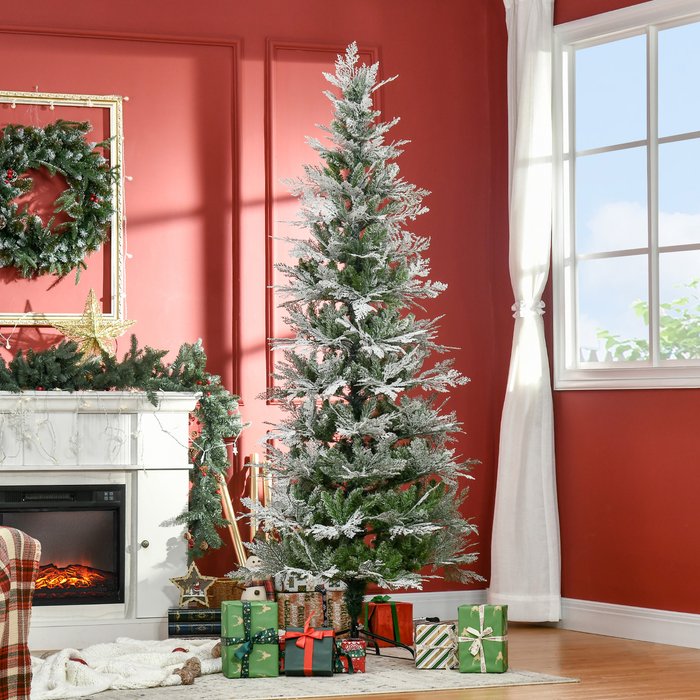 The Range | HOMCOM Snow Flocked Artificial Christmas Tree Cypress - Green / 7ft HOMCOM Snow Flocked Artificial Christmas Tree Cypress - Green / 7ft