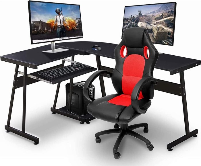 The Range | Gr8 Home Reversible Black Wooden L Shape Computer Desk Corner Workstation Table - Black Gr8 Home Reversible Black Wooden L Shape Computer Desk Corner Workstation Table - Black