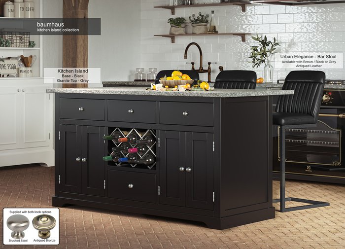 The Range | Baumhaus Black Kitchen Island With Grey Granite Worktop - Grey Baumhaus Black Kitchen Island With Grey Granite Worktop - Grey