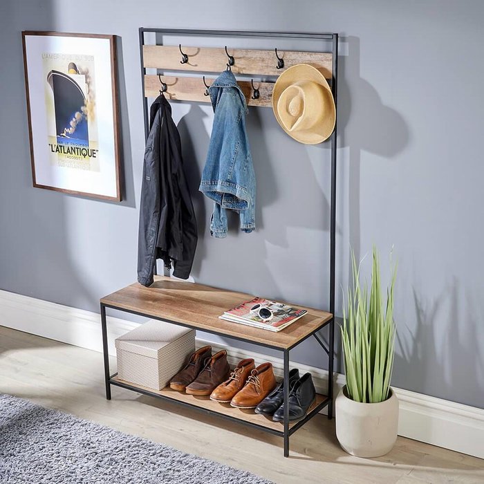 The Range | Home Source Oakmere Hallway Coat Hook Shoe Storage Bench - Natural - Natural Home Source Oakmere Hallway Coat Hook Shoe Storage Bench - Natural - Natural