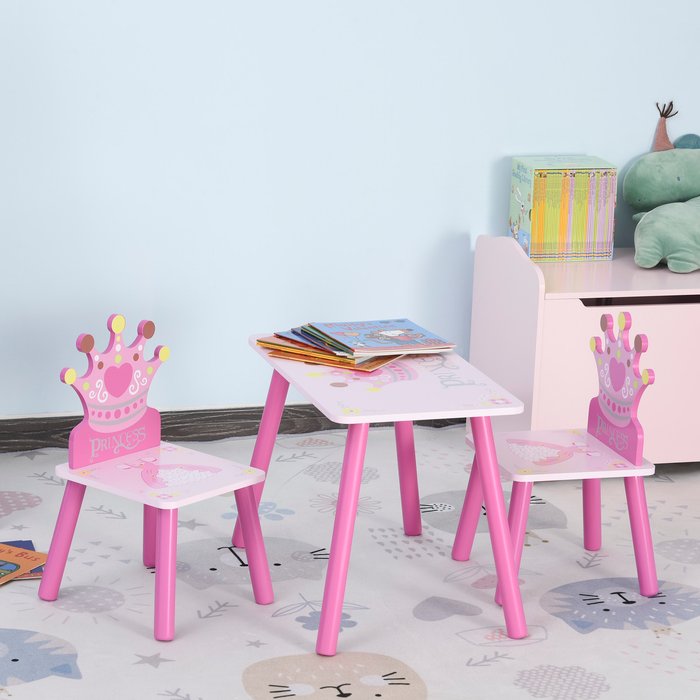 The Range | HOMCOM 3 Piece Kids Princess Crown Table Set - Pink HOMCOM 3 Piece Kids Princess Crown Table Set - Pink