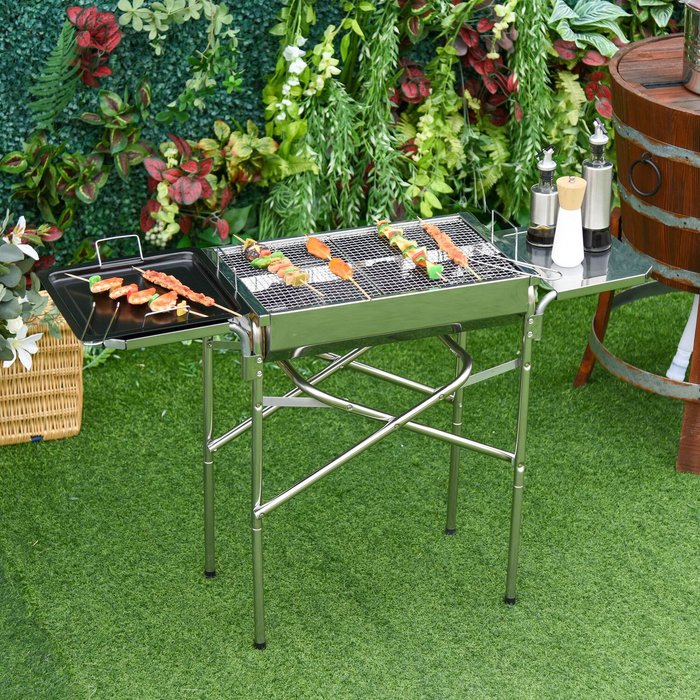 The Range | Outsunny Folding Charcoal Barbecue Grill - Silver Outsunny Folding Charcoal Barbecue Grill - Silver