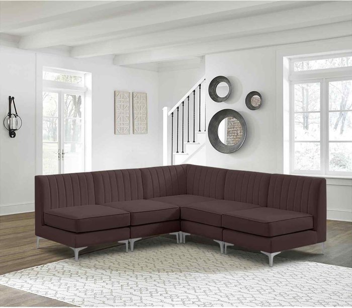 The Range | Simply Eleganza Albert Modular Corner Sofa in Velour Velvet Fabric - Brown Simply Eleganza Albert Modular Corner Sofa in Velour Velvet Fabric - Brown