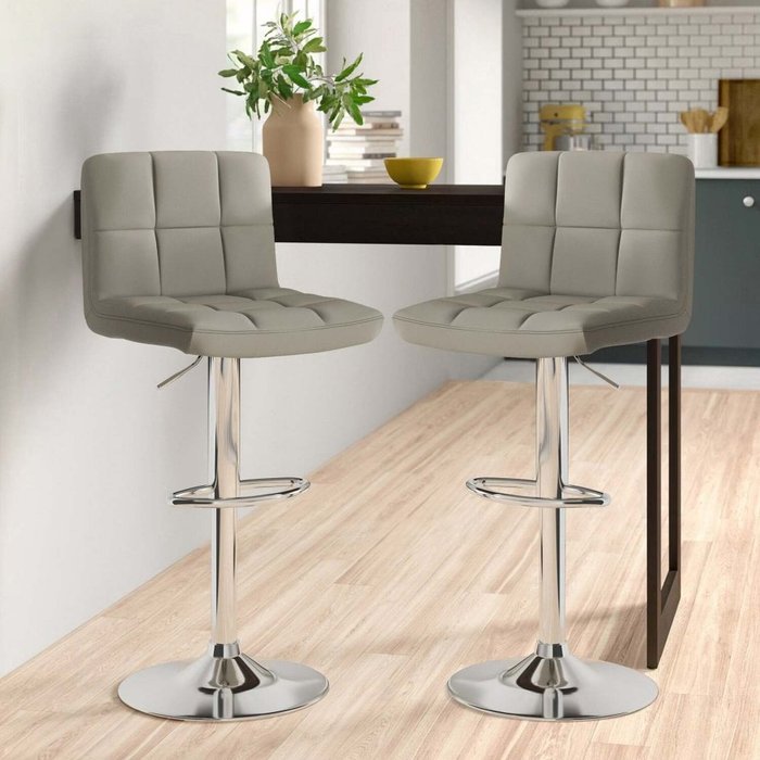 The Range | Neo Neo Faux Leather Cuban Swivel Bar Stools With Matt Black Legs Set of 2 - Grey Neo Neo Faux Leather Cuban Swivel Bar Stools With Matt Black Legs Set of 2 - Grey