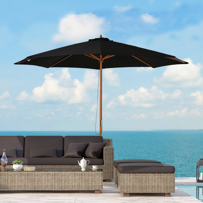 The Range | Outsunny Outsunny 3M Fir Wooden Garden Parasol Sun Shade Outdoor Umbrella Canopy - Black Outsunny Outsunny 3M Fir Wooden Garden Parasol Sun Shade Outdoor Umbrella Canopy - Black