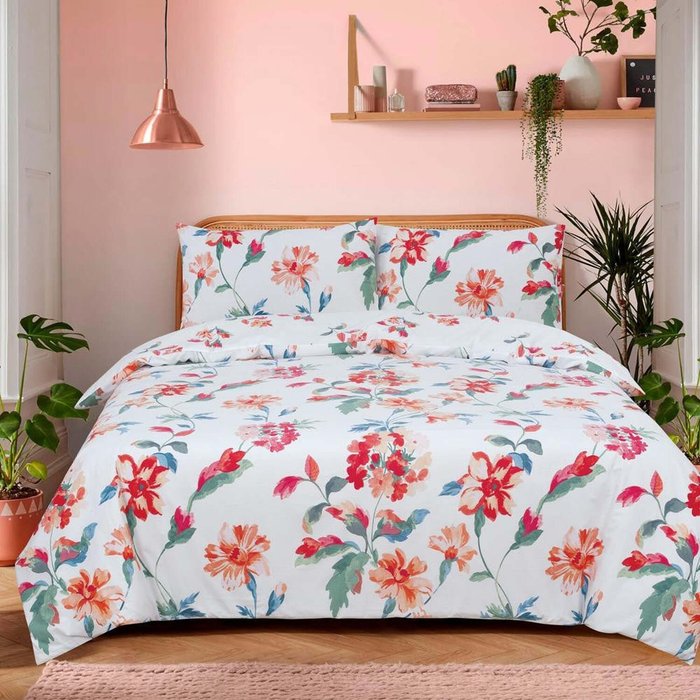 The Range | Vantona Vantona Classic Range Abby Floral Duvet Cover Set - White/Multi / King Vantona Vantona Classic Range Abby Floral Duvet Cover Set - White/Multi / King