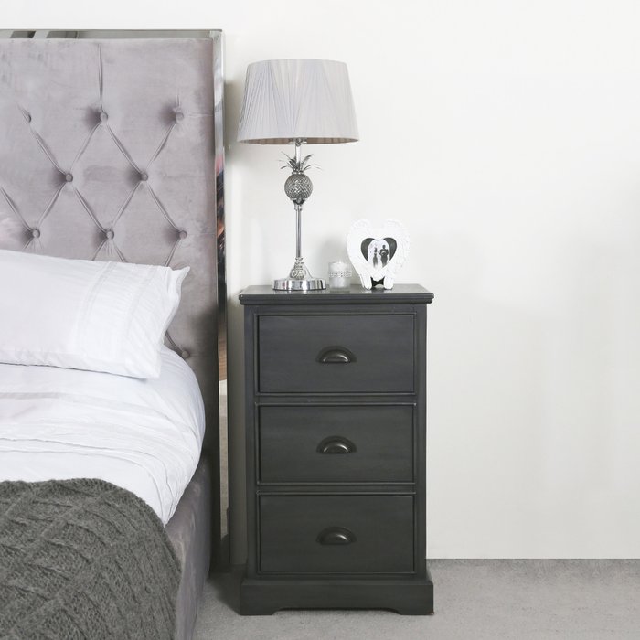 The Range | Vanity Living Bobby 3 Drawer Bedside Table - Dark Grey Vanity Living Bobby 3 Drawer Bedside Table - Dark Grey