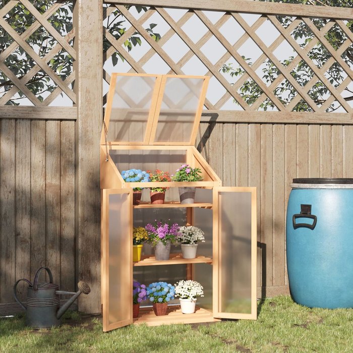 The Range | Outsunny Wooden Greenhouse Cold Frame with Polycarbonate - Brown Outsunny Wooden Greenhouse Cold Frame with Polycarbonate - Brown