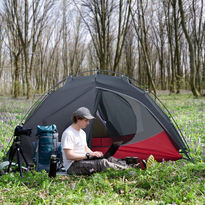 The Range | Outsunny Camping Tent, Compact 2 Man Dome Tent - Dark Grey Outsunny Camping Tent, Compact 2 Man Dome Tent - Dark Grey