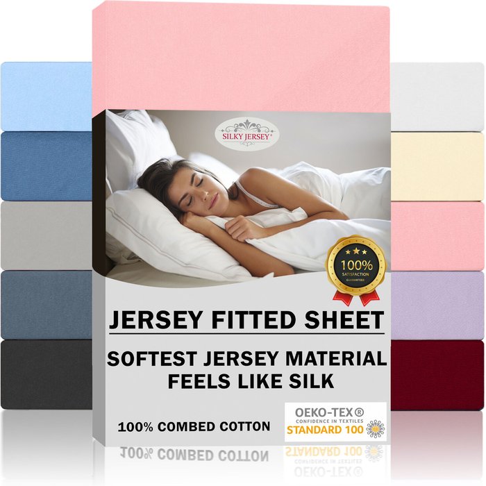 The Range | Double Jersey Silky Jersey Cotton Fitted Sheets - Pink / 100x200x30 cm / Twin Double Jersey Silky Jersey Cotton Fitted Sheets - Pink / 100x200x30 cm / Twin