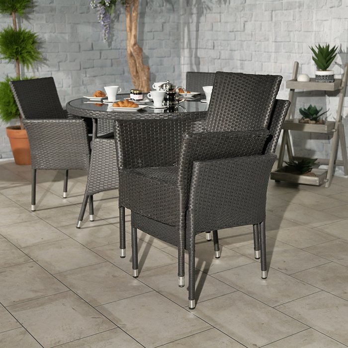 The Range | Royalcraft Royalcraft Malaga 4 Seater Stacking 100cm Dining Set - Black Royalcraft Royalcraft Malaga 4 Seater Stacking 100cm Dining Set - Black