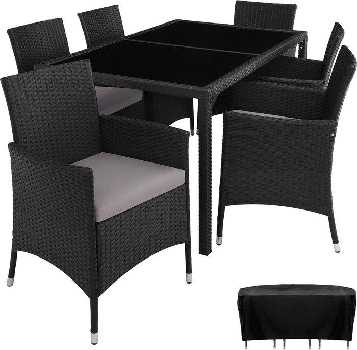 The Range | TECTAKE Tectake Rattan 6 Seat Dining Set With Protective Cover - Black TECTAKE Tectake Rattan 6 Seat Dining Set With Protective Cover - Black