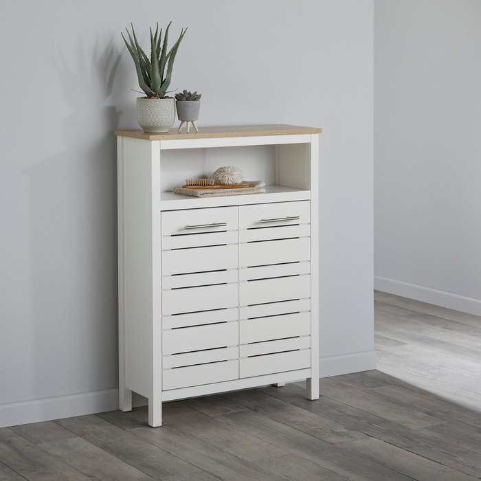 The Range | Two-Tone Bathroom Console Cabinet in White Oak-Effect - White Two-Tone Bathroom Console Cabinet in White Oak-Effect - White