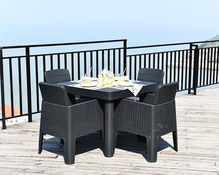 The Range | Royalcraft Royalcraft Faro 4 Seater Square Dining Set - Black Rattan Effect Royalcraft Royalcraft Faro 4 Seater Square Dining Set - Black Rattan Effect