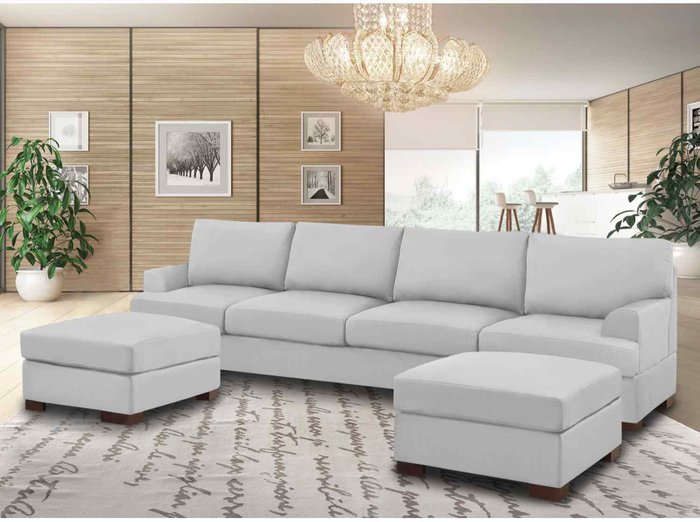 The Range | Simply Eleganza Henry Large U Shape Sofa in Plush Velvet with 2 Footstools - White Simply Eleganza Henry Large U Shape Sofa in Plush Velvet with 2 Footstools - White