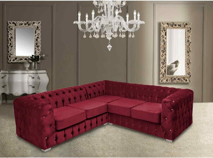 The Range | Simply Eleganza Percy Fixed Back Tufted Fluted Large Corner Sofa - Red Simply Eleganza Percy Fixed Back Tufted Fluted Large Corner Sofa - Red