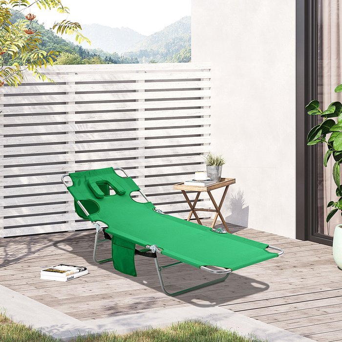 The Range | Outsunny Outsunny Beach Chaise Lounge with Face Cavity & Arm Slots - Green Outsunny Outsunny Beach Chaise Lounge with Face Cavity & Arm Slots - Green