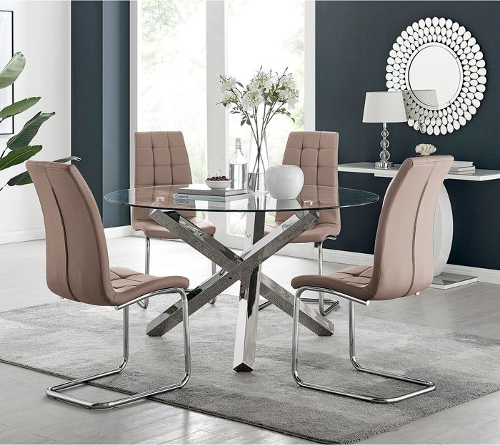 The Range | FurnitureboxUK Vogue Round Dining Table 4 Murano Dining Chairs Set - Yellow FurnitureboxUK Vogue Round Dining Table 4 Murano Dining Chairs Set - Yellow