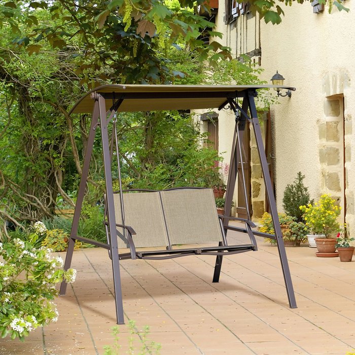 The Range | Outsunny 2 Seater Garden Swing Chair Canopy Swing Bench with Adjustable Shade - Brown Outsunny 2 Seater Garden Swing Chair Canopy Swing Bench with Adjustable Shade - Brown