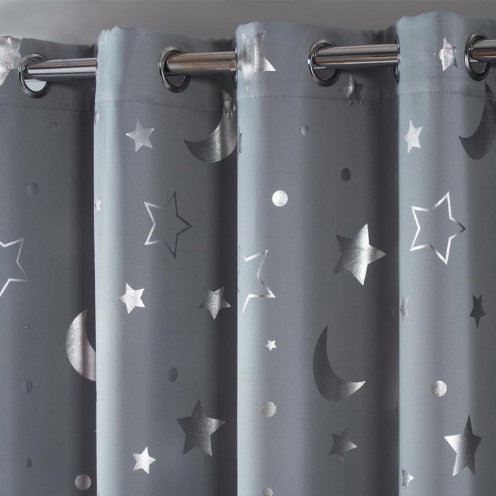 The Range | Dreamscene Dreamscene Star Blackout Curtains Pair Eyelet Ready Made Silver - 66 Dreamscene Dreamscene Star Blackout Curtains Pair Eyelet Ready Made Silver - 66