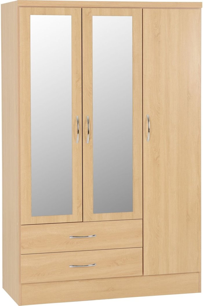 The Range | Seconique Nevada 3 Door 2 Drawer Mirrored Wardrobe - Sonoma Oak Seconique Nevada 3 Door 2 Drawer Mirrored Wardrobe - Sonoma Oak