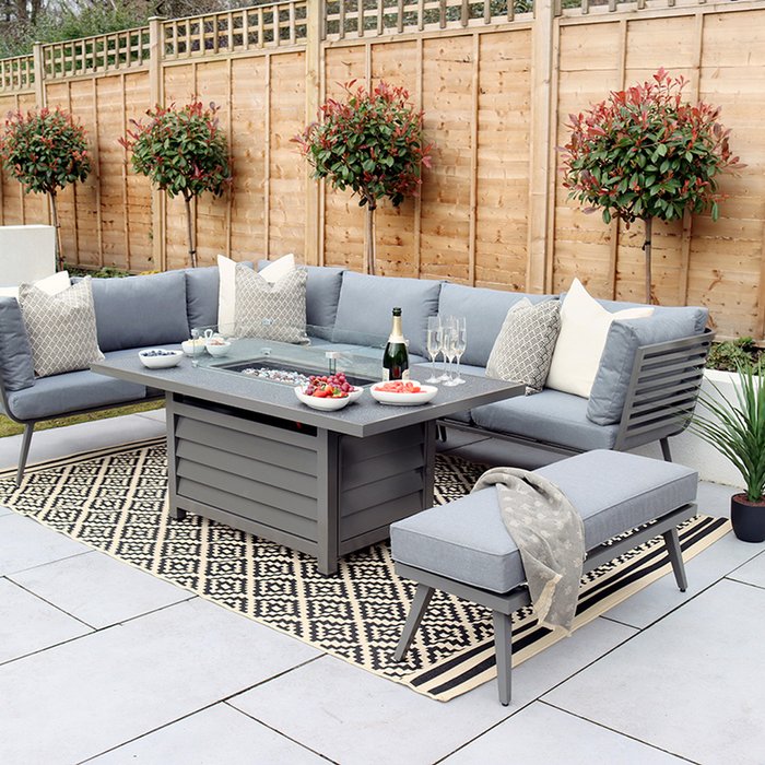 The Range | Royalcraft Mayfair 8 Seater 6 Piece Lounge Set with Rectangle Firepit Grey Royalcraft Mayfair 8 Seater 6 Piece Lounge Set with Rectangle Firepit Grey