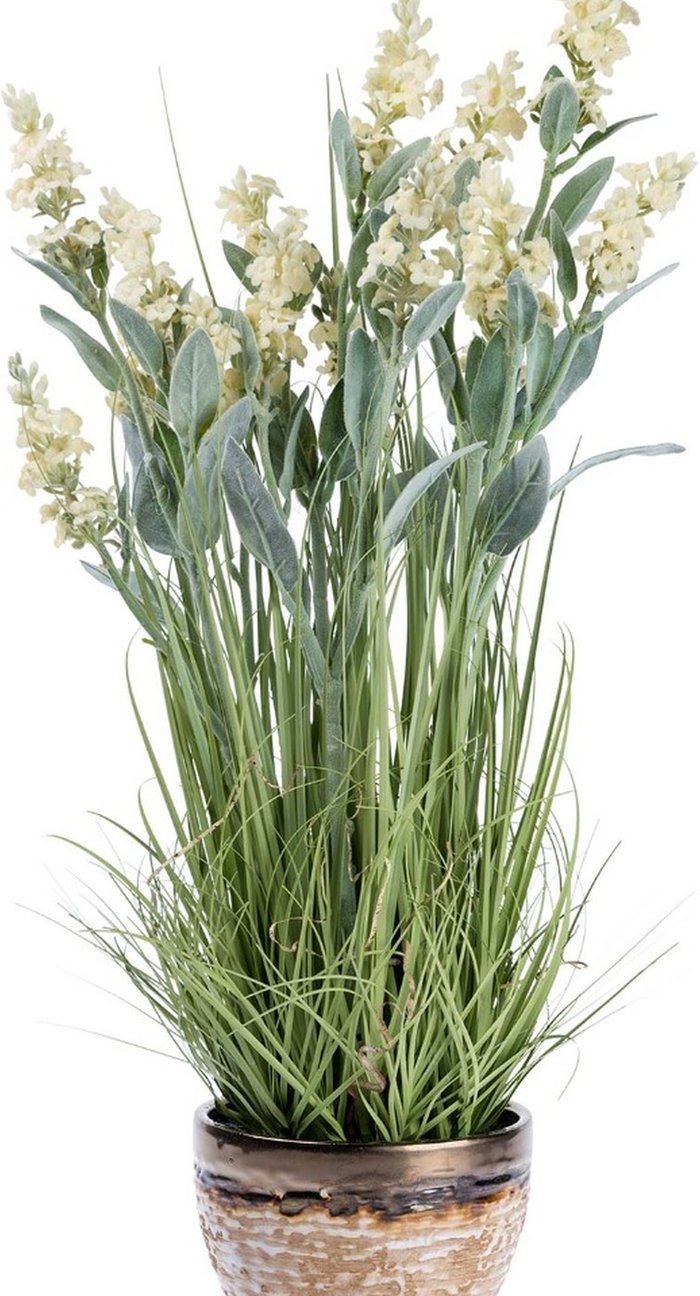 The Range | Homescapes Homescapes Artificial White Lavender Plant in Metallic Ceramic Pot, 66 cm Tall - Green Homescapes Homescapes Artificial White Lavender Plant in Metallic Ceramic Pot, 66 cm Tall - Green