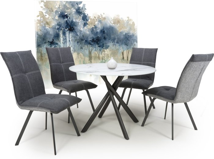 The Range | Shankar Shankar Avesta White Dining Table & 4 Ariel Dark Grey Dining Chairs Set Shankar Shankar Avesta White Dining Table & 4 Ariel Dark Grey Dining Chairs Set