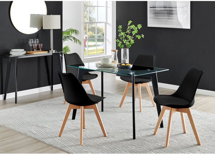 The Range | FurnitureboxUK Malmo Glass and Black Wooden Leg Dining Table - Black FurnitureboxUK Malmo Glass and Black Wooden Leg Dining Table - Black
