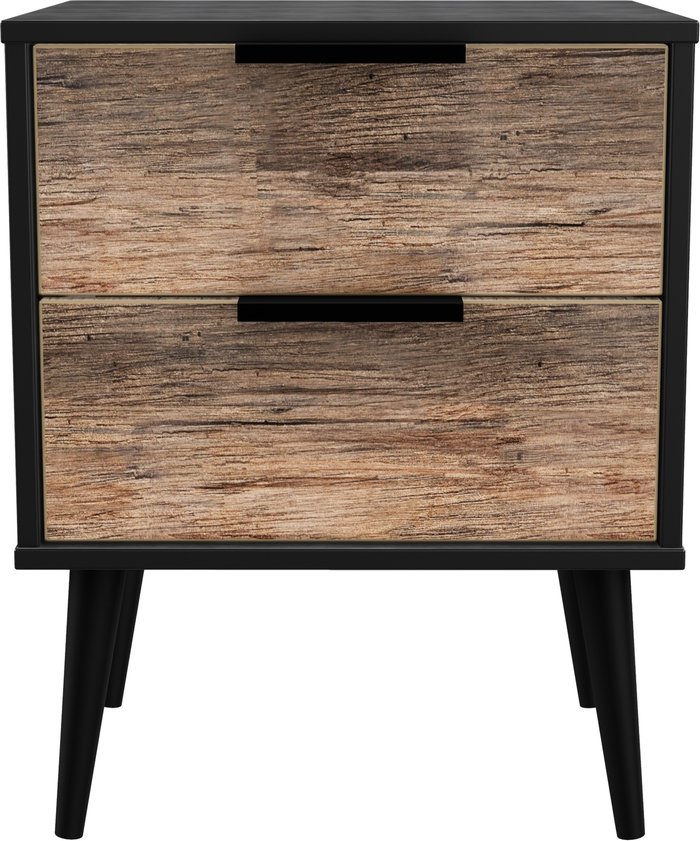 The Range | Hong Kong Ready Assembled 2 Drawer Bedside Cabinet - Vintage Oak & Black Hong Kong Ready Assembled 2 Drawer Bedside Cabinet - Vintage Oak & Black