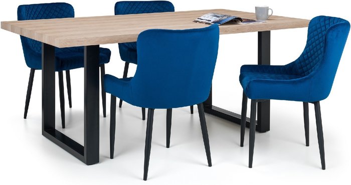 The Range | Julian Bowen Julian Bowen Set Of Berwick Dining Table & 4 Luxe Chairs Blue Julian Bowen Julian Bowen Set Of Berwick Dining Table & 4 Luxe Chairs Blue