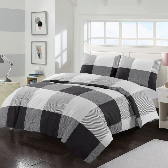 The Range | HomeSpace Direct Larry Checked Geometric Duvet Cover Set - Black / Double HomeSpace Direct Larry Checked Geometric Duvet Cover Set - Black / Double