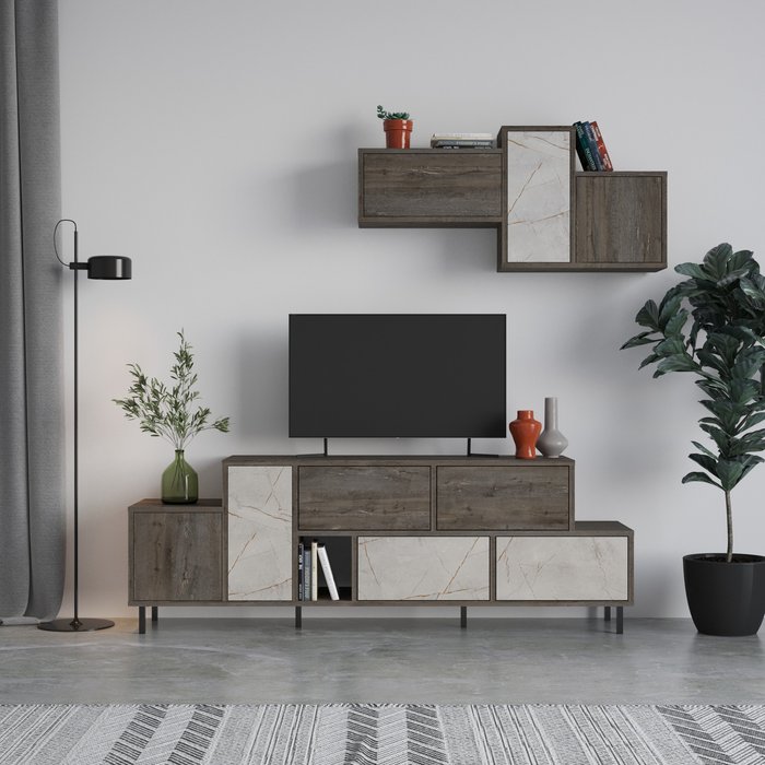 The Range | Decortie Hermes Modern Tv Unit With Wall Storage Unit - Dark Coffee Decortie Hermes Modern Tv Unit With Wall Storage Unit - Dark Coffee