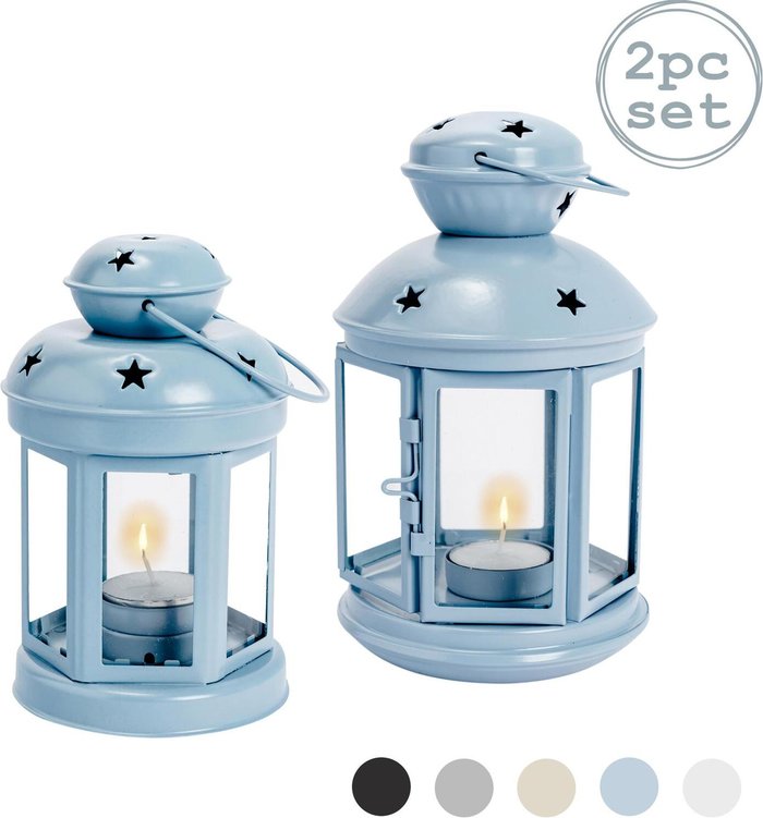 The Range | NICOLA SPRING Nicola Spring - Metal Hanging Tealight Lanterns - 2 Sizes - Blue - Pack of 2 NICOLA SPRING Nicola Spring - Metal Hanging Tealight Lanterns - 2 Sizes - Blue - Pack of 2