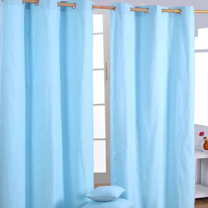The Range | Homescapes Homescapes Cotton Plain Ready Made Eyelet Curtain Pair - Blue Homescapes Homescapes Cotton Plain Ready Made Eyelet Curtain Pair - Blue