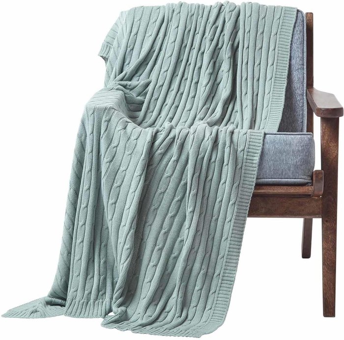 The Range | Homescapes Cotton Cable Knit Throw Duck Egg Blue - Duck Egg Blue Homescapes Cotton Cable Knit Throw Duck Egg Blue - Duck Egg Blue