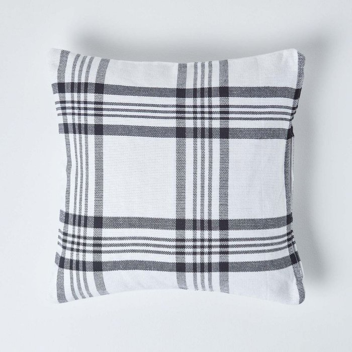 The Range | Homescapes Tartan Pattern Cotton Cushion Cover - White Black Homescapes Tartan Pattern Cotton Cushion Cover - White Black