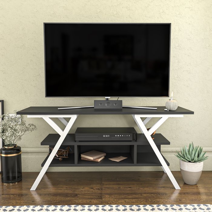 The Range | Decorotika Minerva 120 cm Wide TV Unit TV Stand with Unique Design - Anthracite and White - Anthracite Decorotika Minerva 120 cm Wide TV Unit TV Stand with Unique Design - Anthracite and White - Anthracite